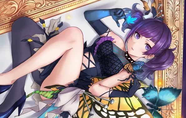Girl, sexy, legs, anime, butterfly, beautiful, twintails, short hair