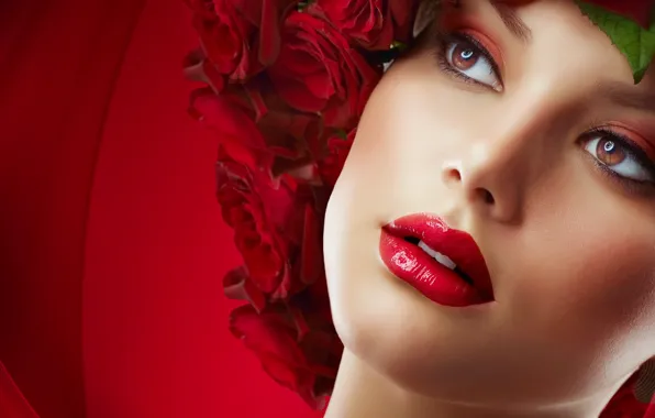 Sexy, Roses, Beauty, Eyes, Fashion, Red Lips, Makeup