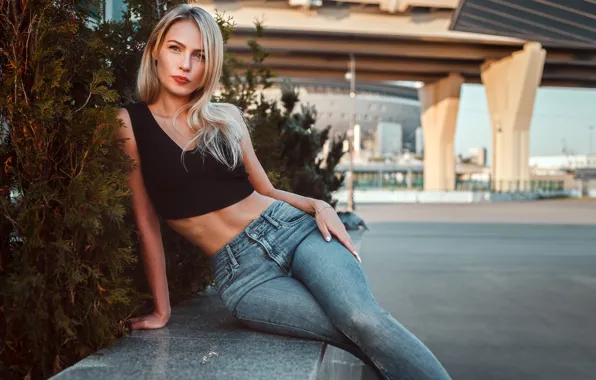 Look, the city, model, portrait, jeans, makeup, Mike, figure