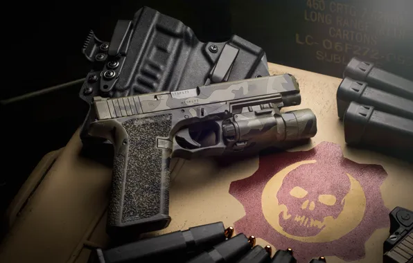 Macro, gun, background, flashlight, clips