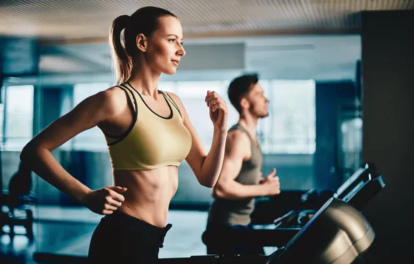 Pose, figure, running, profile, fitness, two, training, simulators