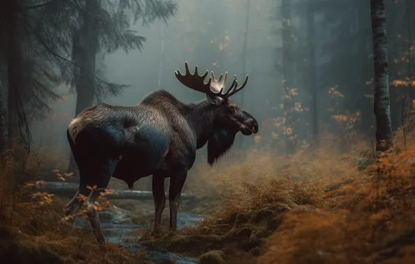 Autumn, forest, trees, nature, fog, stream, walk, log