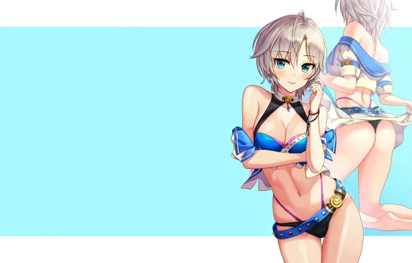 Wallpaper Popa, The IdolMaster, Buttock, Blonde Hair, lingerie, open shirt, skirt lifted, panties