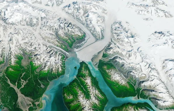 Picture Alaska, Nature, Green, White, Ice, Glacier, Hubbard