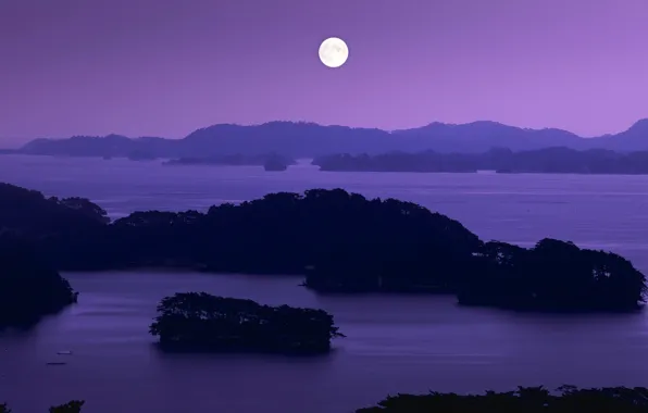 Picture night, the moon, Japan, Miyagi Prefecture, Matsushima Bay