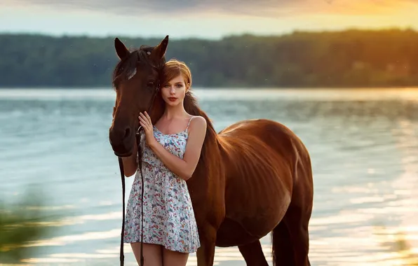 LOOK, NATURE, WATER, HORSE, DRESS, POND, SUNDRESS, Model Anastasia Zhilina