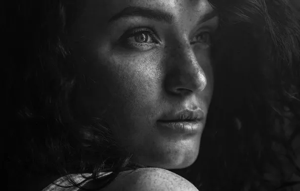 Look, girl, portrait, black and white, shoulder, monochrome, Anvar Akhmedov