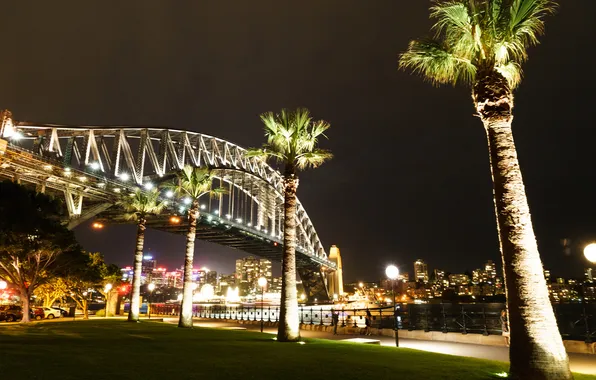Night, bridge, lights, Palma, Australia, Sydney
