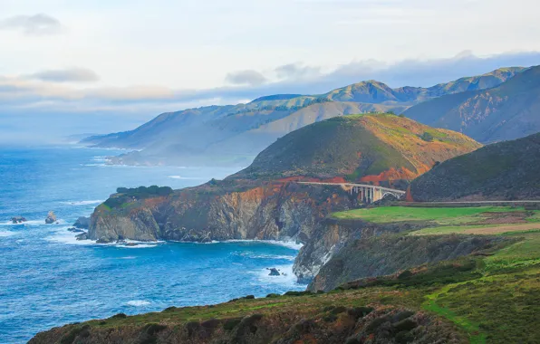 Picture sea, bridge, CA, USA, Monterey, mount, Bixby Creek Bridge