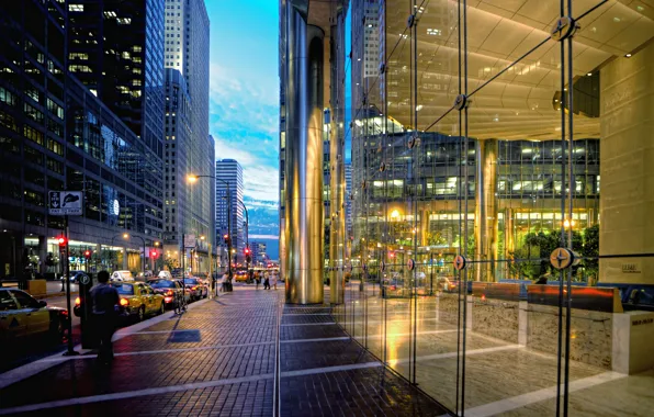 Machine, city, street, building, skyscrapers, the evening, taxi, USA