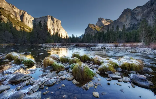 Winter, mountains, nature, river