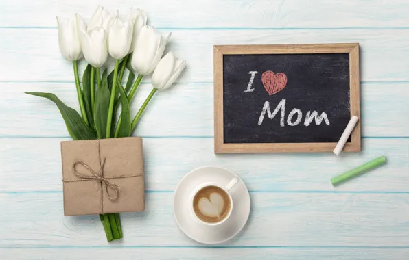 Flowers, gift, bouquet, tulips, Board, white tulips
