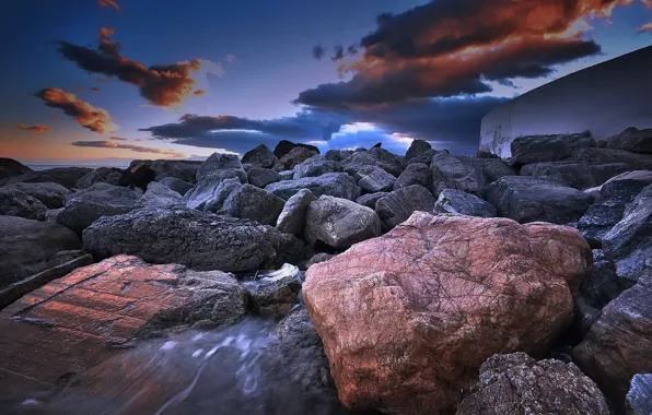 Wallpaper Sunset Stones Shore For Mobile And Desktop Section Resolution X