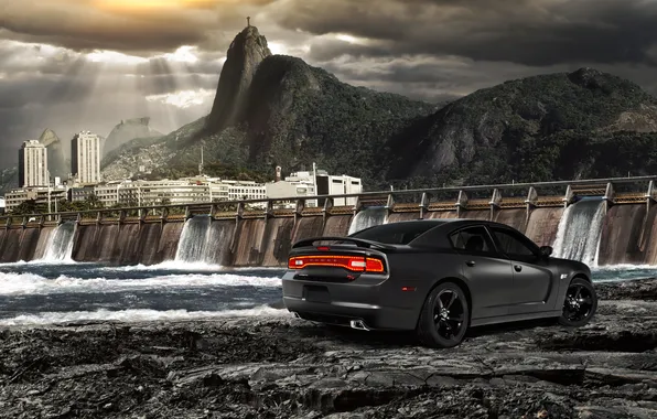 Picture water, dam, dodge, charger, Rio de Janeiro, Fast and furious 5, Fast Five, Rio de …