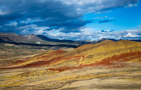 The sky, mountains, clouds, desert, USA, Eastern Oregon, The Painted Hills