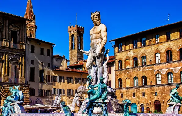 Picture home, Italy, Florence, Piazza della Signoria, the fountain of Neptune