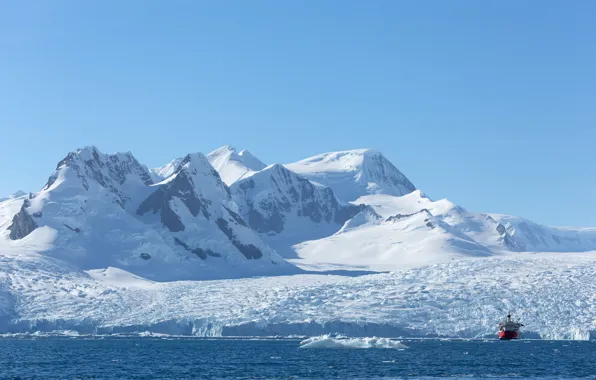 Picture snow, mountains, ship, ice, Antarctica
