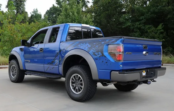 Trees, blue, background, Ford, Ford, jeep, SUV, Raptor