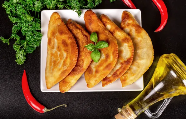 Oil, pepper, cakes, pasties