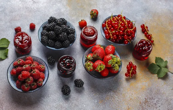 Leaves, berries, raspberry, table, strawberry, jars, Bank, banks