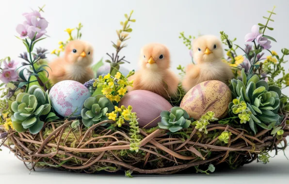 Flowers, birds, holiday, chickens, eggs, spring, Easter, socket