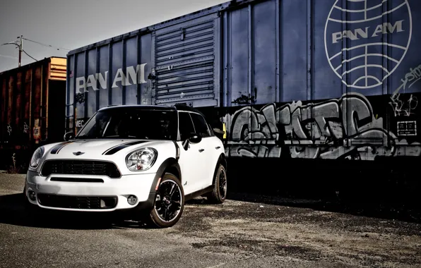 White, wheels, black, mini, train, mini cooper