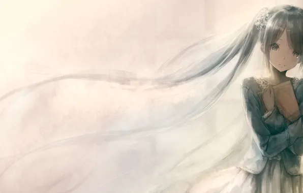 Girl, anime, tears, art, book, vocaloid, hatsune miku, garuku