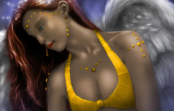Swimsuit, girl, yellow, figure, wings, angel