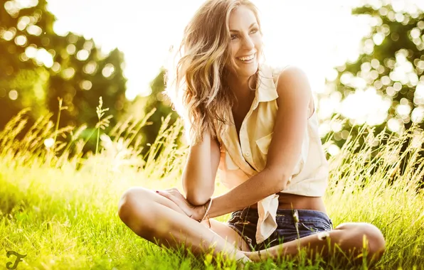 Picture field, grass, girl, laughter, blonde, Sunni S