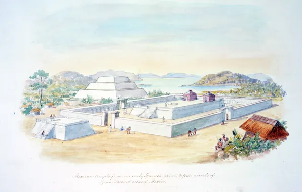 C.H.S Watercolors, from early Spanish, Mexican temple