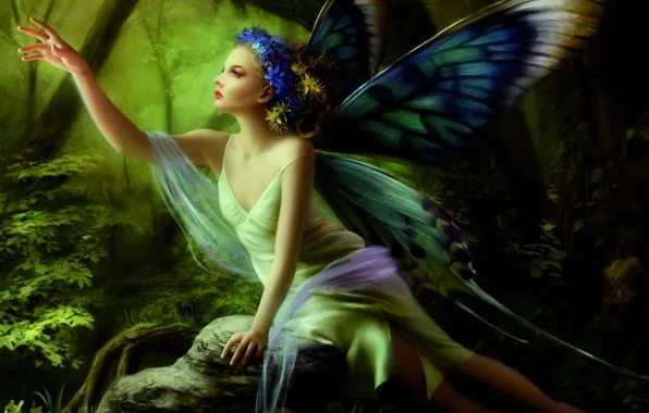 Girl, wings, wreath