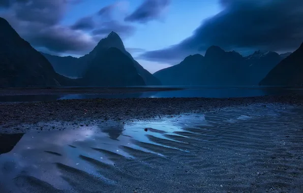 Mountains, clouds, lake, New Zealand