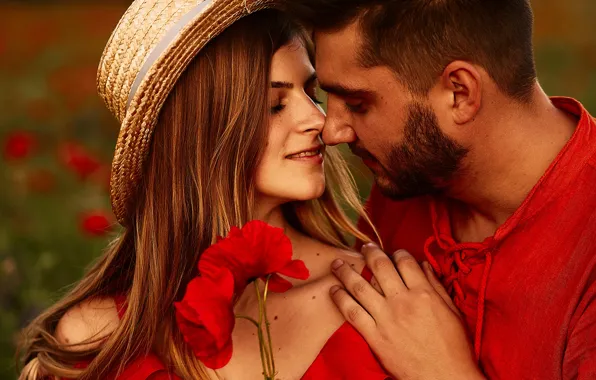 Girl, flowers, nature, Maki, kiss, hat, makeup, dress
