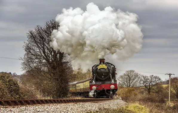 The sky, nature, smoke, the engine, couples, moving