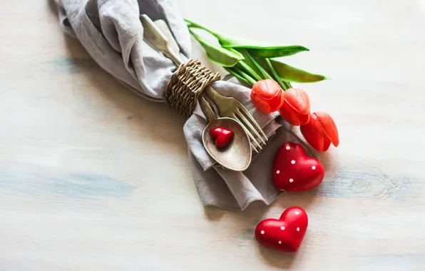 Flowers, holiday, devices, spoon, hearts, tulips, plug, figures