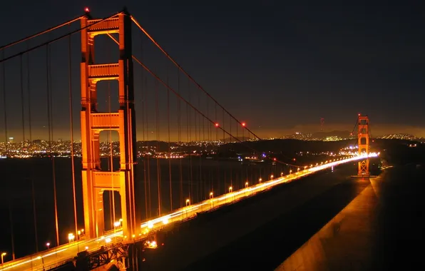 Night, bridge, lights, San, Francisco