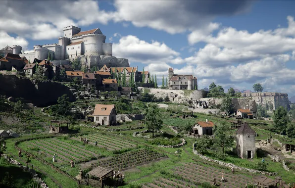 The sky, clouds, field, The game, Castle, adventure, the peasants, open world