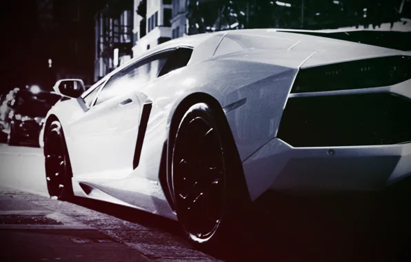 Street, Lamborghini Aventador, Vintage, White Monster, Lamborghini Aventador