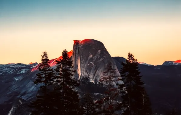 Picture forest, the sky, trees, sunset, mountains, rocks, CA, USA