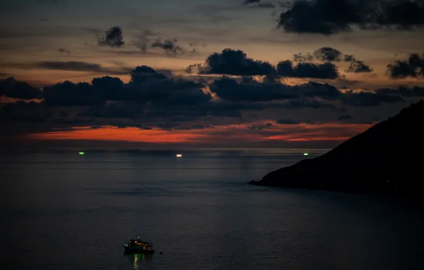 Sea, beach, clouds, sunset, night, Thailand, Thailand, Phuket