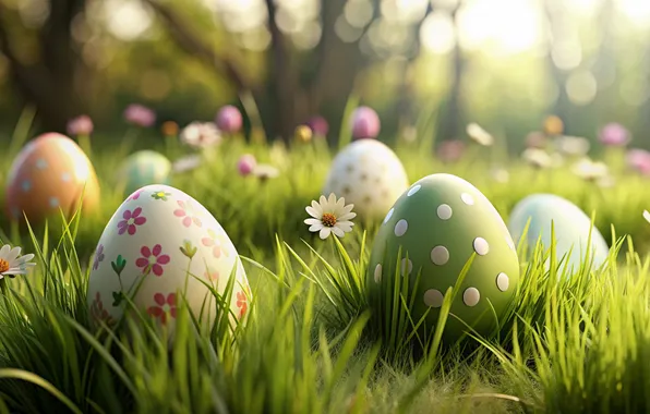 Flowers, eggs, spring, colorful, Easter, flowers, spring, Easter