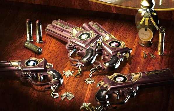 Reflection, gun, weapons, mirror, cartridges, bayonetta, bubble