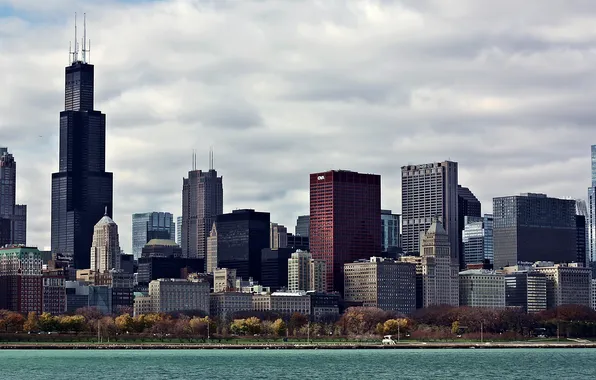 Picture the city, skyscrapers, Chicago, lake Michigan, Illinois