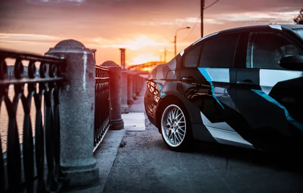 Car, machine, auto, bridge, city, fog, race, bmw