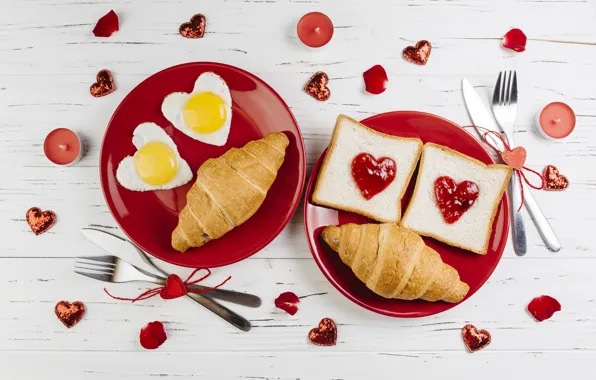 Picture love, roses, Breakfast, hearts, love, romantic, hearts, valentine