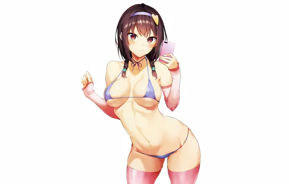 Girl, sexy, thighhighs, brown hair, boobs, anime, beautiful, twintails
