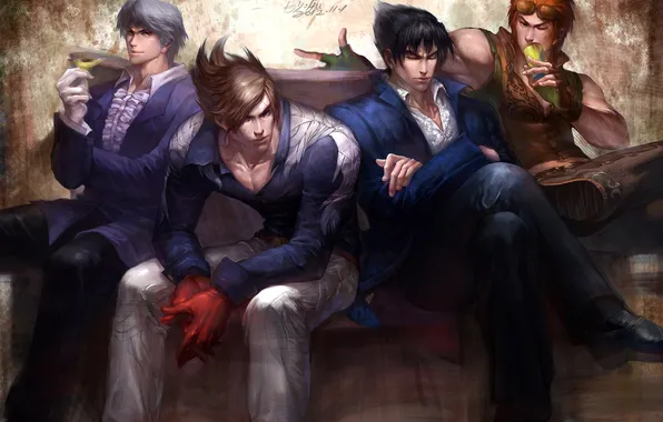 Picture look, smile, drink, guys, gesture, art, namco, tekken