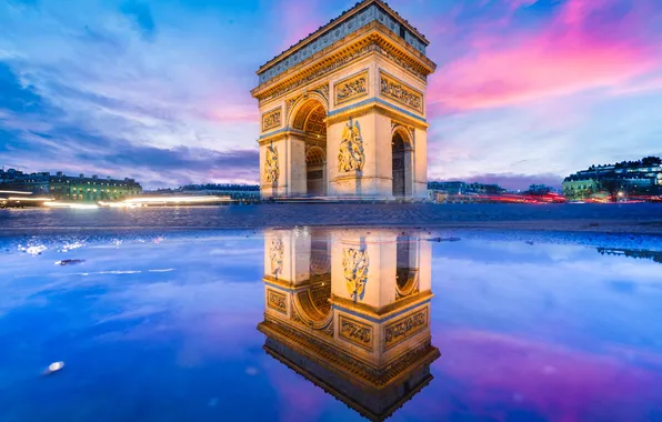 The evening, Europe, arch, Paris, architecture, arc, arc de triomphe