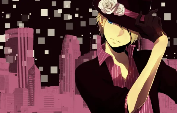 Strip, skyscrapers, hat, squares, glove, Uta no Prince-sama, Shou Kurusu