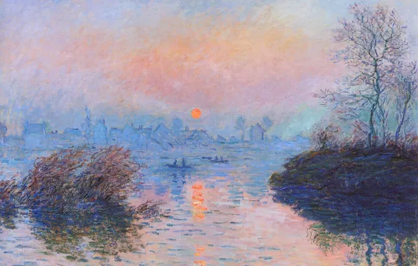 Landscape, picture, Claude Monet, Sunset on the Seine in Lavacore. Winter Effect